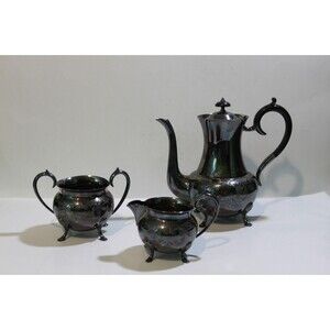 EPBM Civic Made in England Silverplate 3 Pcs Tea Set Pattern 5681 Vintage Flaws